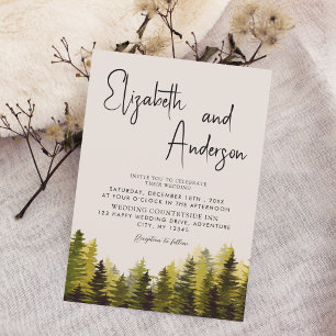 Watercolor Rustic Pine Forest Wedding  Invitation