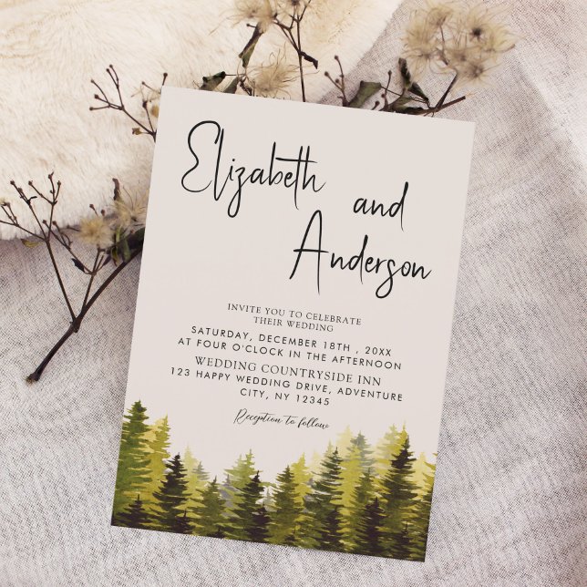 Watercolor Rustic Pine Forest Wedding  Invitation (Creator Uploaded)