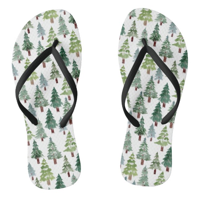  Watercolor Rustic Pine Tree Winter Forest   Jandals (Footbed)