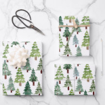  Watercolor Rustic Pine Tree Winter Forest  