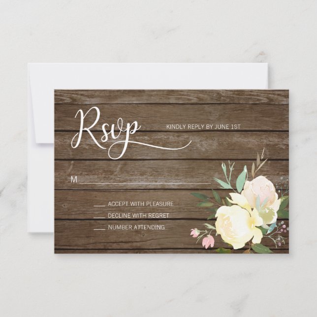 Watercolor Rustic Pink Beige Floral Wedding RSVP Card (Front)