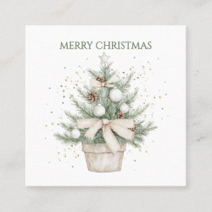 Watercolor Rustic Potted Christmas Tree Square Business Card