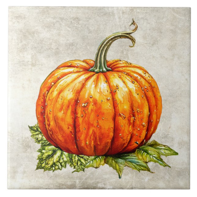 Watercolor Rustic Pumpkin Faux Texture  Tile (Front)