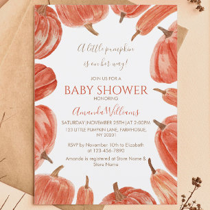 Watercolor Rustic Pumpkin Girl Baby Shower  Invitation