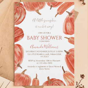 Watercolor Rustic Pumpkin Girl Baby Shower  Invitation
