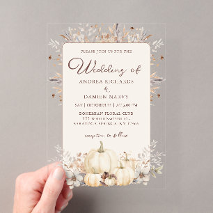 Watercolor Rustic Pumpkins Elegant Fall Wedding Acrylic Invitations