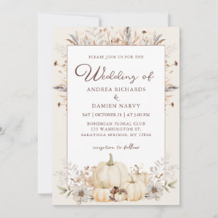 Watercolor Rustic Pumpkins Elegant Fall Wedding Invitation