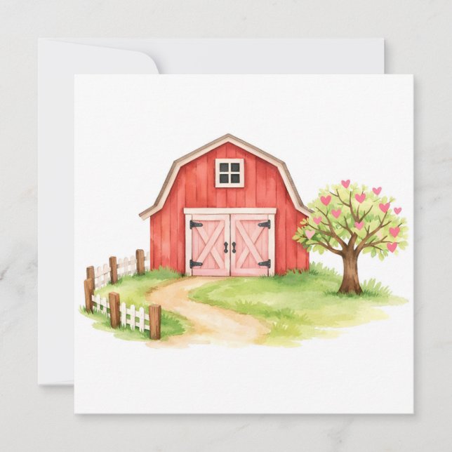 Watercolor Rustic Red Country Barn  Card (Front)