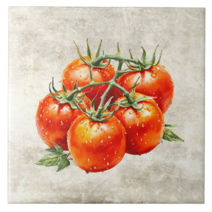 Watercolor Rustic Red Tomatoes Faux Texture  Tile