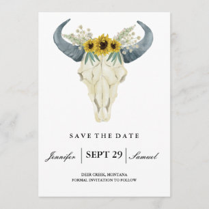 Watercolor Rustic Rodeo Save the Date Sunflowers