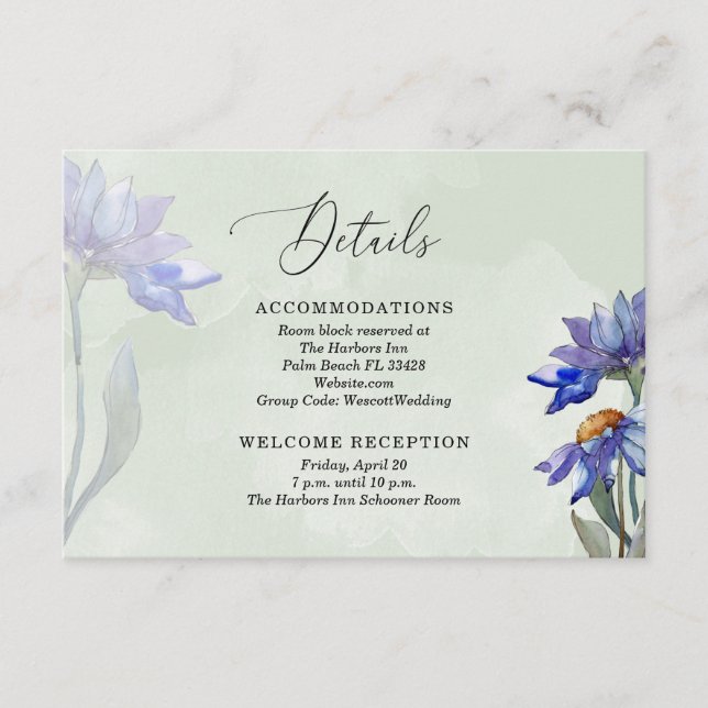 Watercolor Rustic Sage Green & Purple Daisies Enclosure Card (Front)