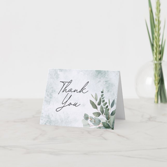 Watercolor Rustic Sage Greenery Leaves Thank You Card (Front)