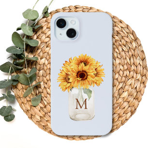 Watercolor Rustic Sunflower Bouquet in Mason Jar iPhone 15 Mini Case