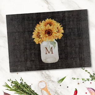 Watercolor Rustic Sunflower Bouquet in Mason Jar Cutting Board