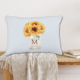Watercolor Rustic Sunflower Bouquet in Mason Jar Decorative Cushion
