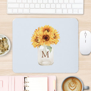 Watercolor Rustic Sunflower Bouquet in Mason Jar Mouse Pad