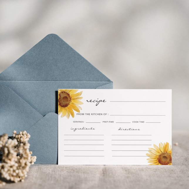 Watercolor Rustic sunflower minimalist recipe card (Creator Uploaded)