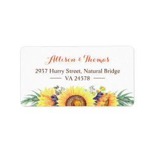 Watercolor Rustic Sunflowers Stylish Wedding Label