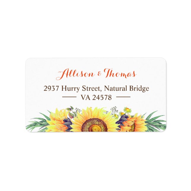 Watercolor Rustic Sunflowers Stylish Wedding Label (Front)