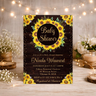 Watercolor Rustic Sunflowers Wreath Baby Shower Invitation