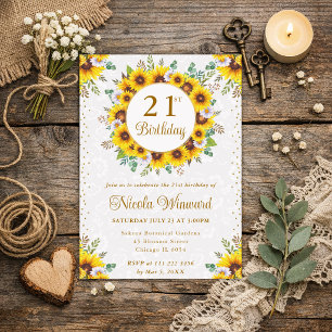 Watercolor Rustic Sunflowers Wreath Birthday Invitation