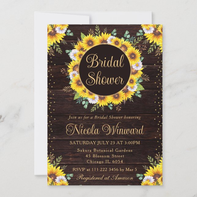 Watercolor Rustic Sunflowers Wreath Bridal Shower Invitation (Front)
