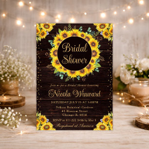 Watercolor Rustic Sunflowers Wreath Bridal Shower Invitation