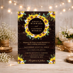 Watercolor Rustic Sunflowers Wreath Wedding Invitation