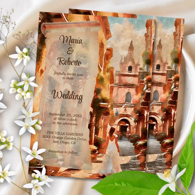 Watercolor Rustic Town Mexican Wedding Invitation (Creator Uploaded)