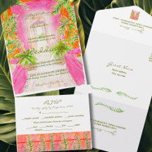 Watercolor Rustic Tropical Pink Coral Wedding