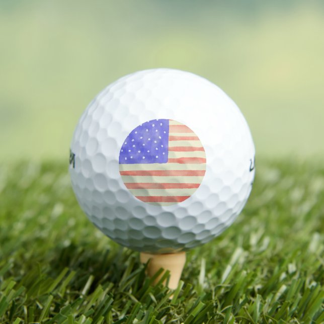 Watercolor rustic USA American flag Golf Balls (Insitu Tee)