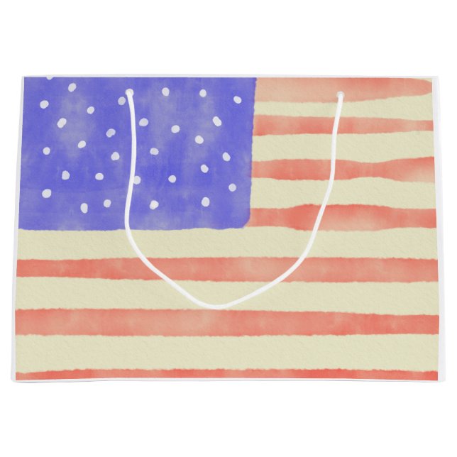 Watercolor rustic USA American flag Large Gift Bag (Front)