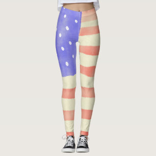 Watercolor rustic USA American flag Leggings