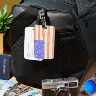 Watercolor rustic USA American flag Luggage Tag