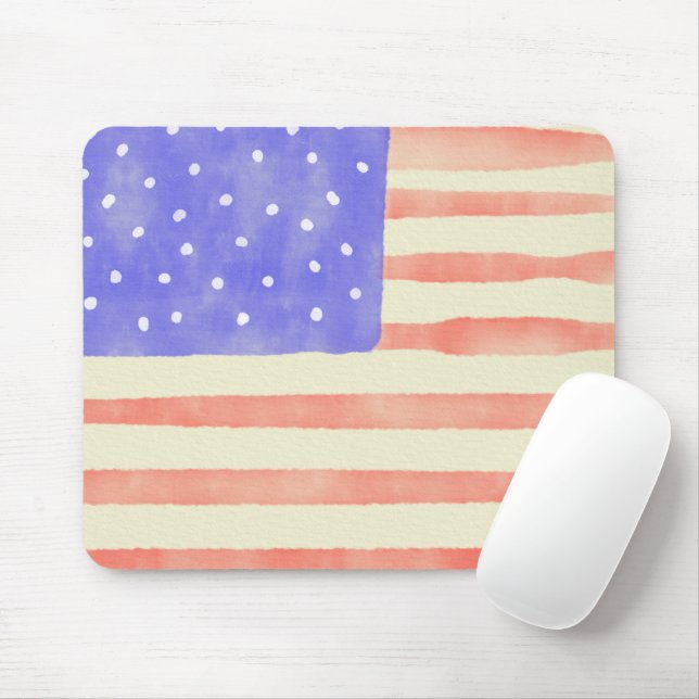 Watercolor rustic USA American flag Mouse Pad (With Mouse)