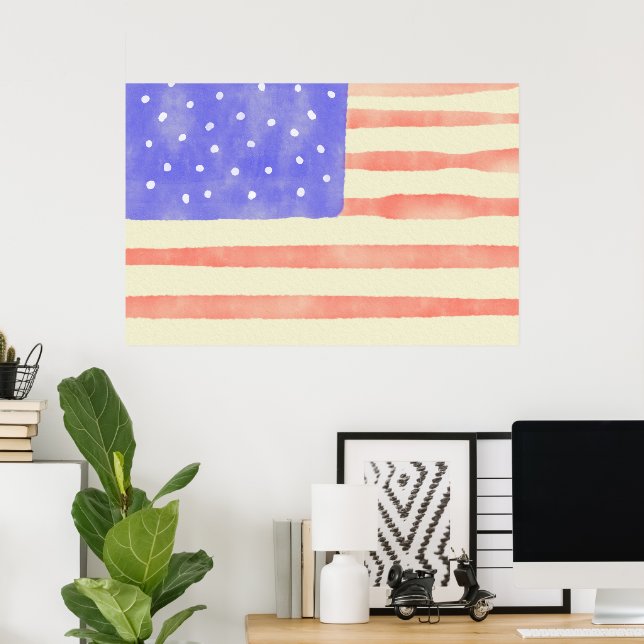 Watercolor rustic USA American flag Poster (Home Office)