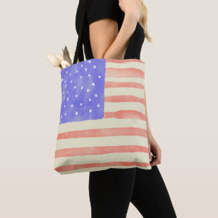 Watercolor rustic USA American flag Tote Bag