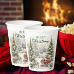 Watercolor Rustic Vintage Snowy Christmas Trees  Paper Cups<br><div class="desc">Vintage watercolor snowy Christmas trees in a forest. Traditional,  serene and rustic Merry Christmas paper cup for all Christmas gatherings.</div>