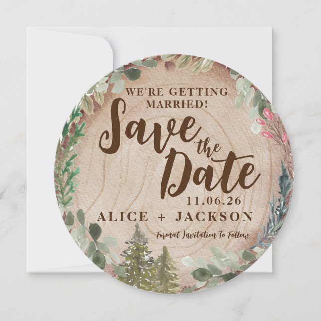 Watercolor Rustic Wedding Photo Wood Grain Invitation (Front)