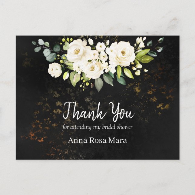 *~* Watercolor Rustic White Rose Bridal Shower Postcard (Front)