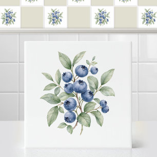 Watercolor Rustic Wild Blueberry Botanical Branch Tile