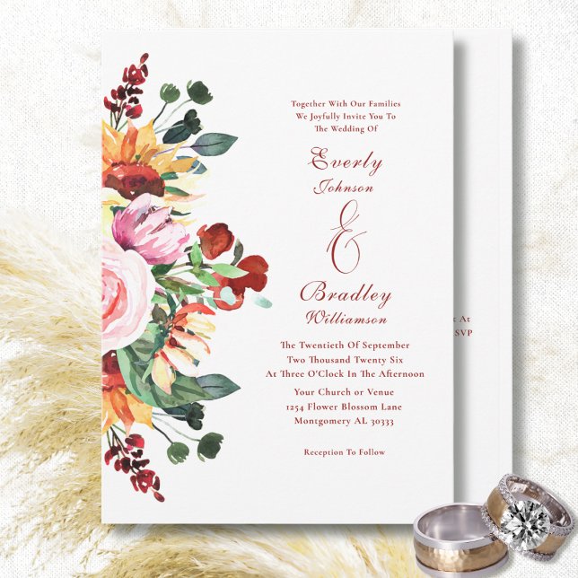 Watercolor Rustic Wildflower Autumn Spring Wedding Invitation (Creator Uploaded)