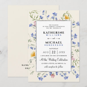 watercolor Rustic wildflowers meadow Foil Wedding Invitation