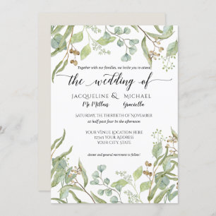 Watercolor Rustic Winery Eucalyptus Leaf Foliage Invitation