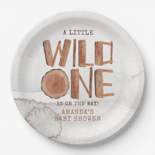 Watercolor Rustic Wood Wild One Baby Shower Paper Plate