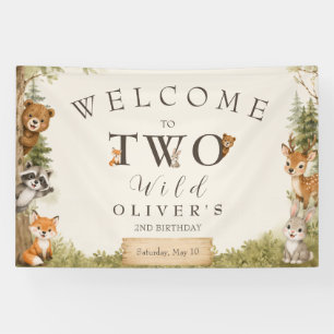 Watercolor Rustic Woodland Two Wild 2nd Birthday Banner