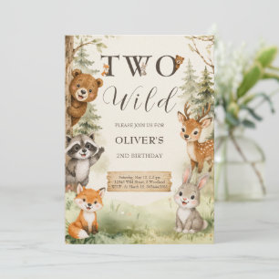 Watercolor Rustic Woodland Two Wild 2nd Birthday  Invitation