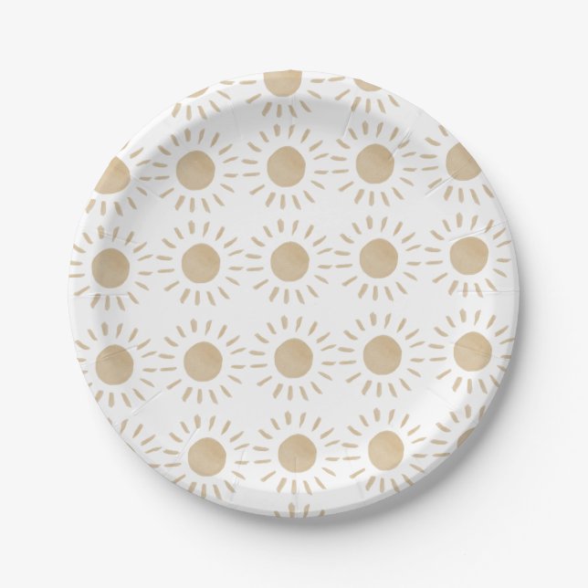 Watercolor Rustic Yellow Sun Boho Baby Shower  Paper Plate (Front)