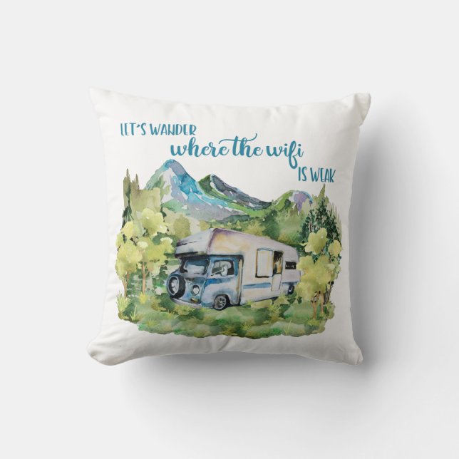 Watercolor RV Motorhome Camping Scene Cushion (Front)