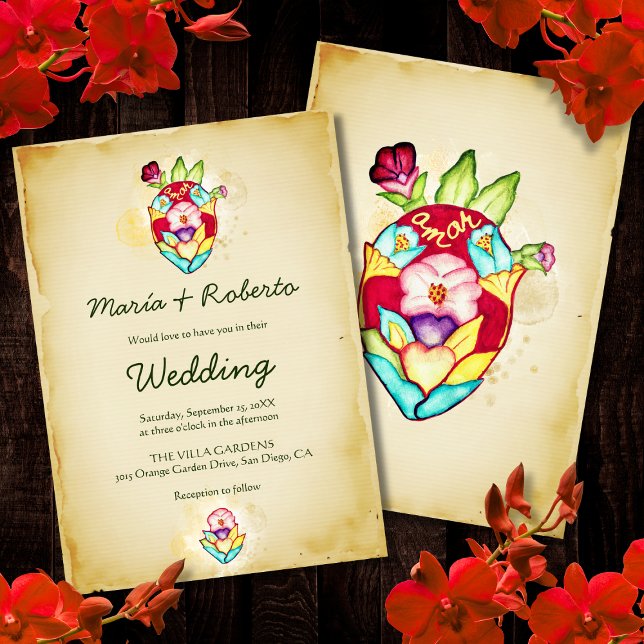 Watercolor Sacred Heart with Floral Motifs Wedding Invitation (Creator Uploaded)